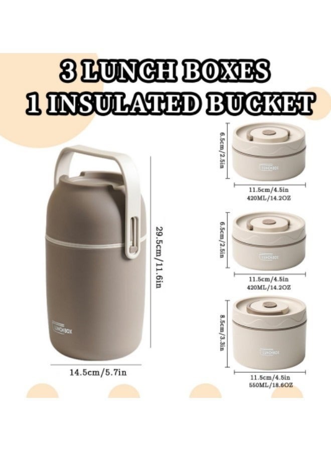 Kids Thermal Bento Lunch Box Set for School, Insulated Lunch Containers With Bag,3 Separate Stackable Lunch Container
