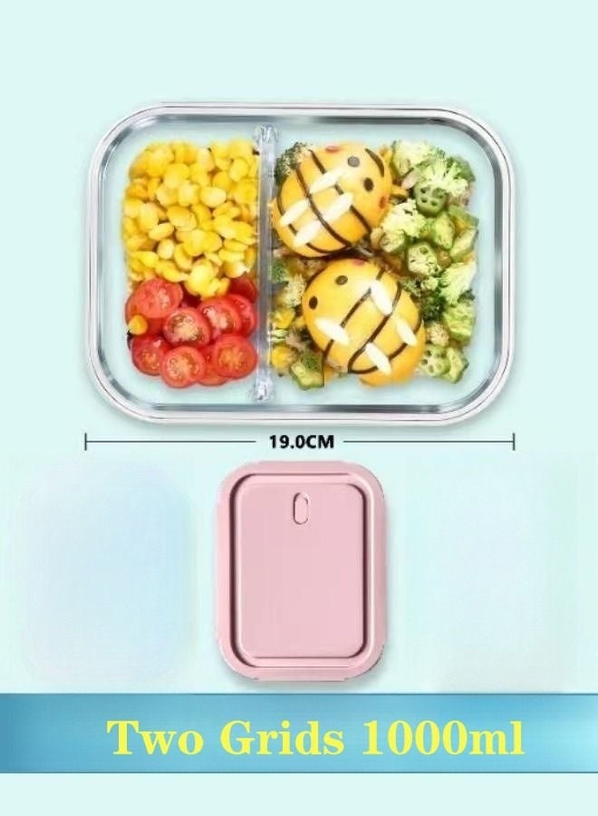 3- Piece Microwave Heating Glass Lunch Box Glass Bowls 1000ml, 960ml, 700ml with Insulation Bag