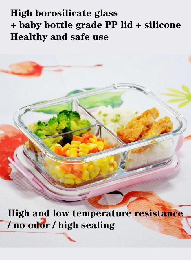 3- Piece Microwave Heating Glass Lunch Box Glass Bowls 1000ml, 960ml, 700ml with Insulation Bag