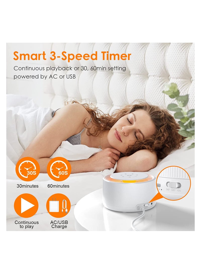 SYOSI Sleep Sound Machine, White Noise Machine with 30 Natural Soothing Sounds, 30 Level Volume Light 3 Timer Memory Function, Noise Machine Powered by AC or USB, for Adults, Baby and Kids