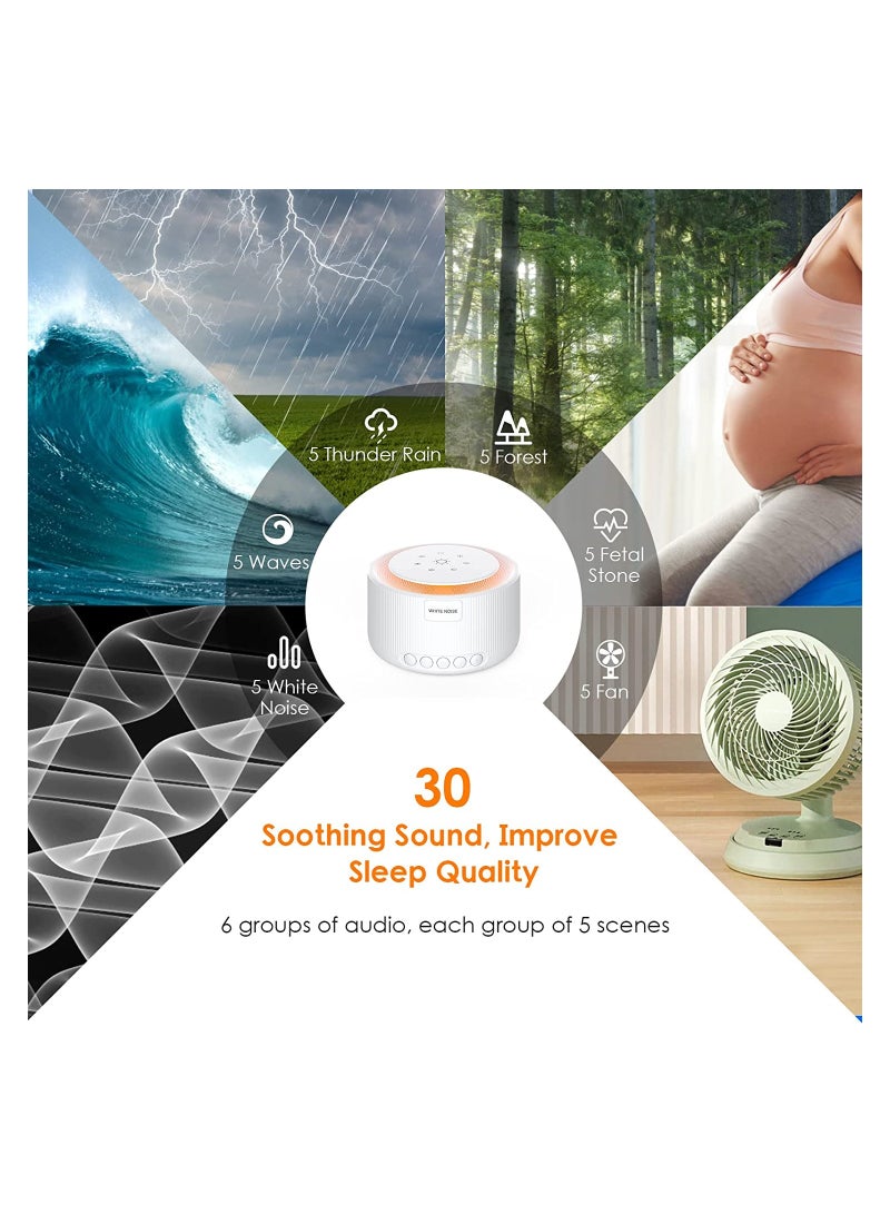 SYOSI Sleep Sound Machine, White Noise Machine with 30 Natural Soothing Sounds, 30 Level Volume Light 3 Timer Memory Function, Noise Machine Powered by AC or USB, for Adults, Baby and Kids