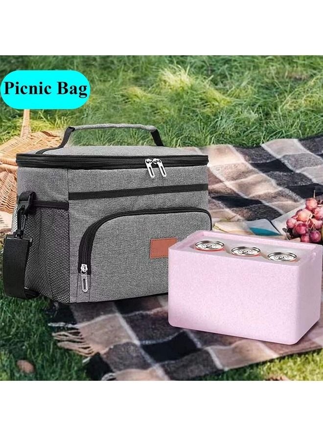 Reusable Grey Insulated Cooler Bag for Office, School, Picnic, Beach