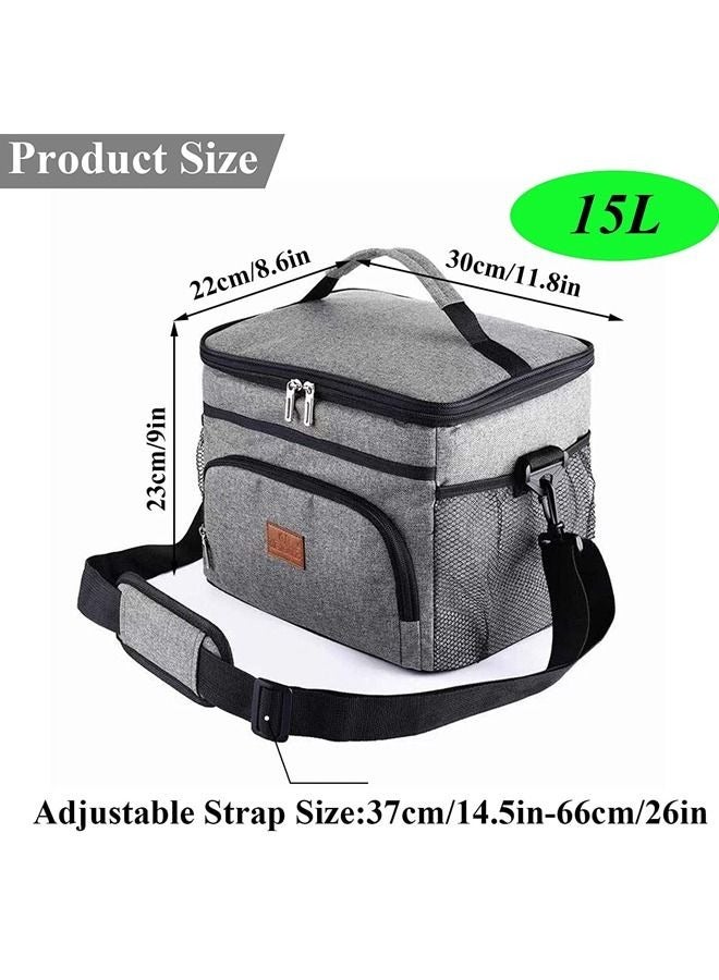 Reusable Grey Insulated Cooler Bag for Office, School, Picnic, Beach