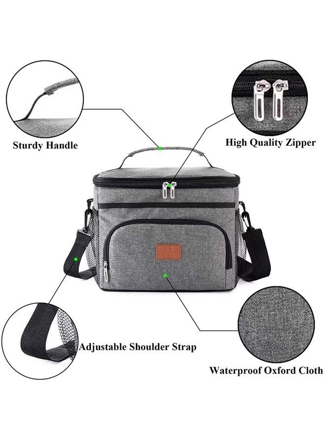 Reusable Grey Insulated Cooler Bag for Office, School, Picnic, Beach