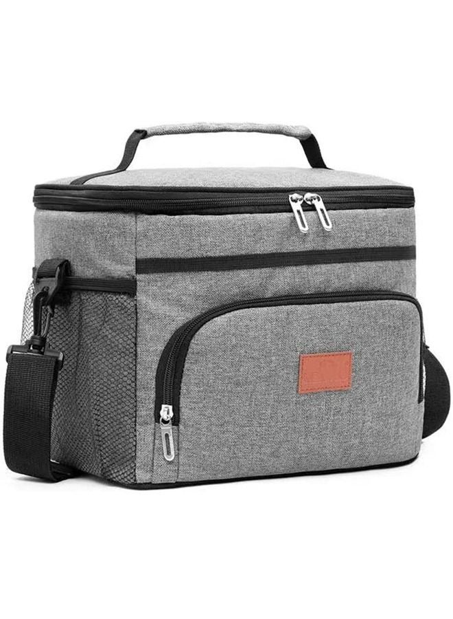Reusable Grey Insulated Cooler Bag for Office, School, Picnic, Beach