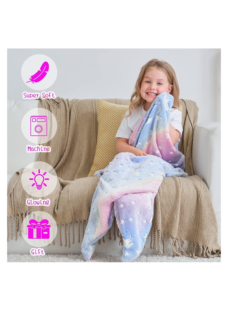 SYOSI Mermaid Tail Blanket, Glow in The Dark, Super Soft Plush Flannel Sleeping Bag, Star and Unicorn Design Snuggle Blanket, for Girls Age 1-10