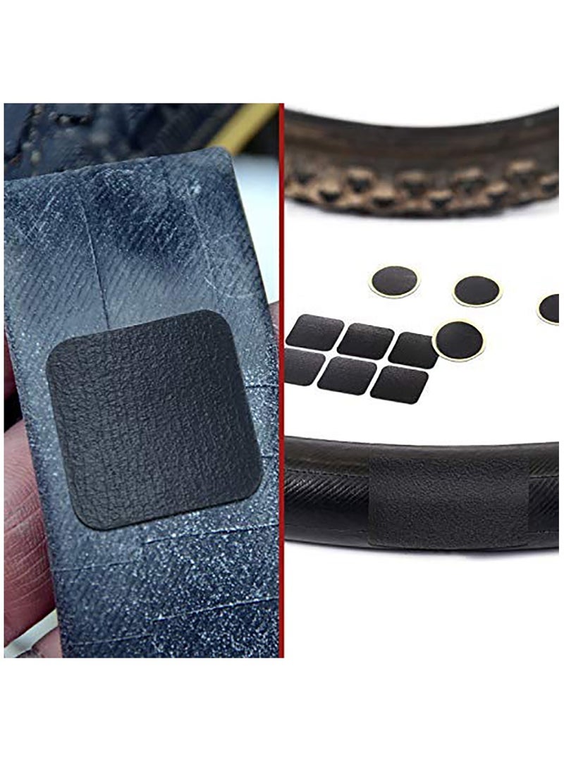 Bicycle tyre repair kit includes round square rectangle and 4 metal pull rings for road and mountain bikes