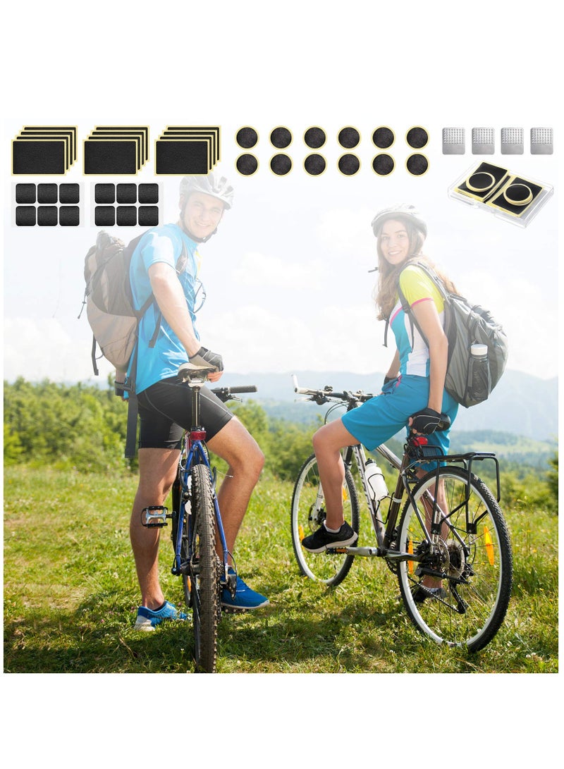 Bicycle tyre repair kit includes round square rectangle and 4 metal pull rings for road and mountain bikes