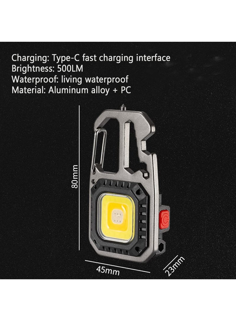 Keychain flashlights, Rechargeable Keychain Flashlight,1000 Lumens 6 Light Modes Portable Pocket Light with Folding Bracket and Tool Kit for Fishing Walking Camping (Square)
