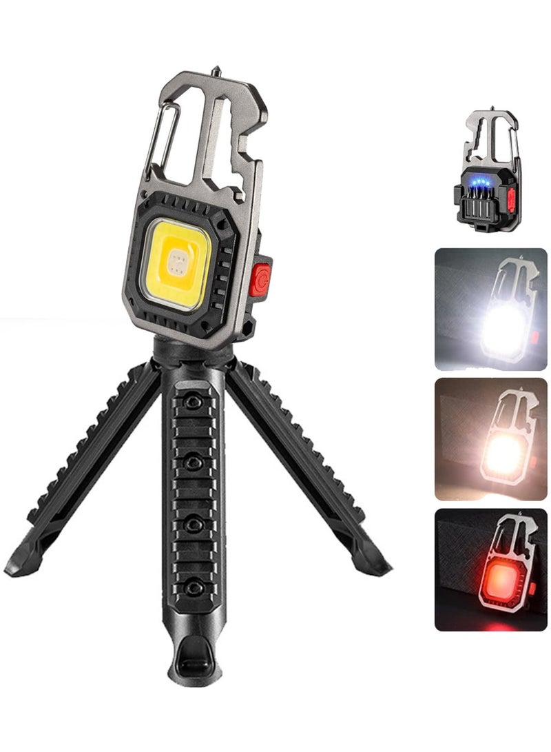 Keychain flashlights, Rechargeable Keychain Flashlight,1000 Lumens 6 Light Modes Portable Pocket Light with Folding Bracket and Tool Kit for Fishing Walking Camping (Square)
