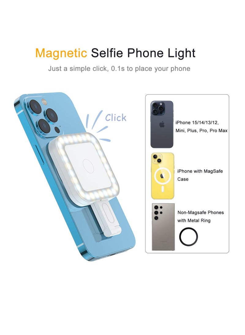 Magnetic Led Selfie Light for iPhone, Pocket Size Phone Fill Light with 6 Lighting Modes, Portable Cell Phone Light for Vlog Selfies TikTok Live Streaming Video Conference, Black