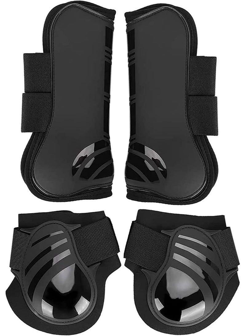 4Pcs Horse Leg Protector Elastic PU Horse Front Hind Leg Boots Horse Riding Tendon for Fetlock Boots Pony Shock Absorbing Show Competition Leg Protection