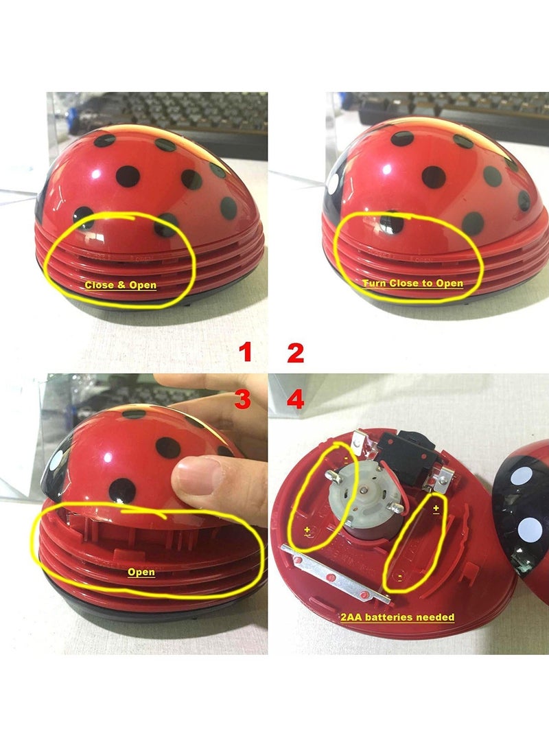 Mini Table Vacuum Cleaner, Miniature Keyboard Desktop Cleaner, Beetle Shaped Portable Corner Desk Table Cleaner, Ladybug Dust Collector For Home Office Desktop Cleaning, (1pc. Red)