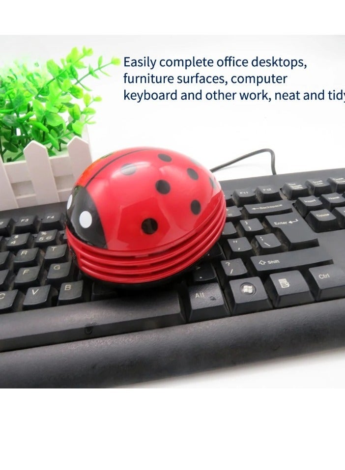 Mini Table Vacuum Cleaner, Miniature Keyboard Desktop Cleaner, Beetle Shaped Portable Corner Desk Table Cleaner, Ladybug Dust Collector For Home Office Desktop Cleaning, (1pc. Red)