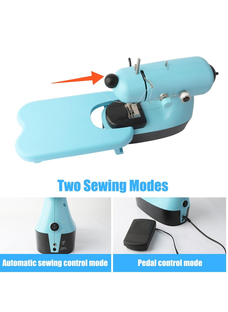 Mini Sewimg Machine with Wide Table,Mini Sewing Machines for Beginners with Double Line Quick Stitching Home DTY Handmade Stitch With Flashlight (Blue)