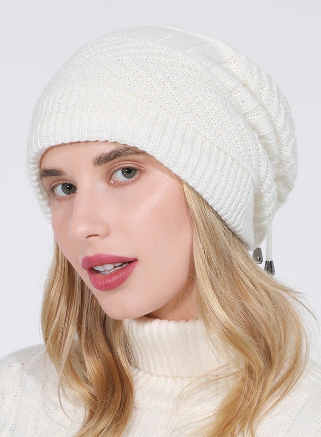 Women Winter Slouchy Beanie Outdoor Warm Stocking Hat Thick Knitted Skull Hats Multifunctional Hat for Scarves Mask White