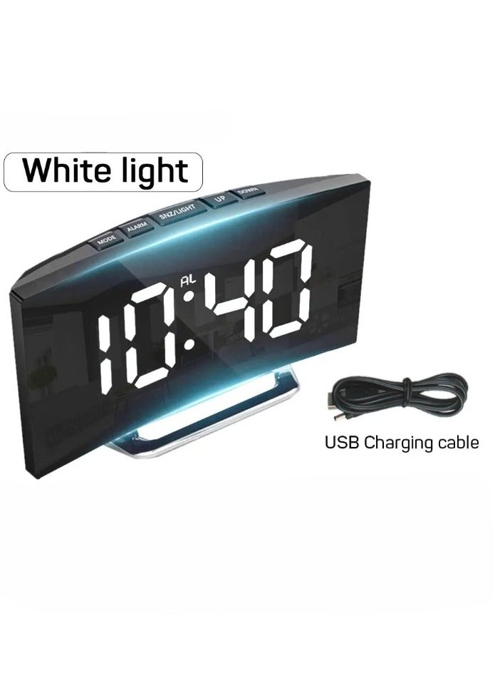 Curved Screen Clock, Digital LED Alarm Clock With Temperature Display, Portable Table Clock With Snooze And Night Mode, Durable Electronic Clock With 2 Light Brightness Levels, (1pc, White)