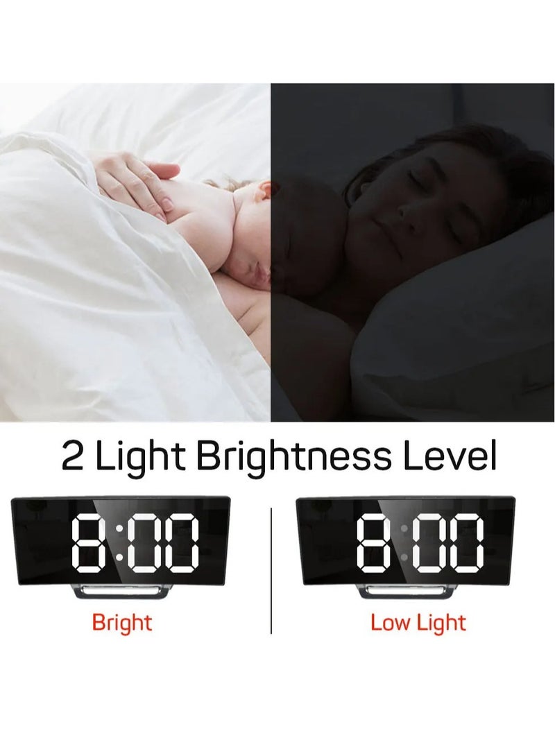 Curved Screen Clock, Digital LED Alarm Clock With Temperature Display, Portable Table Clock With Snooze And Night Mode, Durable Electronic Clock With 2 Light Brightness Levels, (1pc, White)