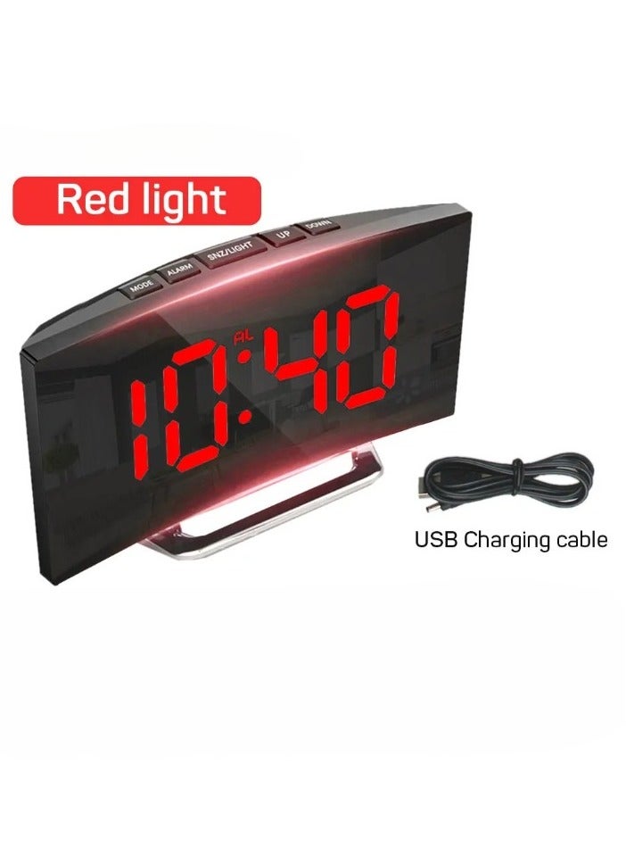 Curved Screen Clock, Digital LED Alarm Clock With Temperature Display, Portable Table Clock With Snooze And Night Mode, Durable Electronic Clock With 2 Light Brightness Levels, (1pc, Red Light)