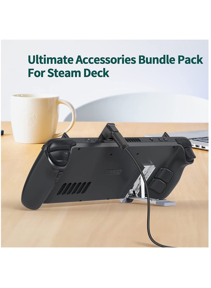 Steam Deck Joystick Guards Bundle with 6 Joystick Protective Holder,1 Kickstand,1 90 Degree USB C Male to Dual USB C Adapter Compatible with Switch Lite/Phone