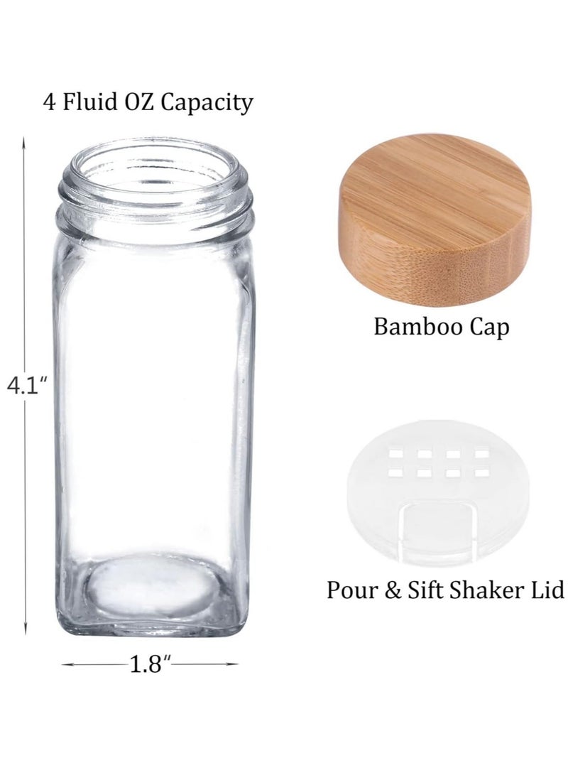 24-Piece Set of Empty Glass Spice Containers Seasoning Organizer with Bamboo Lid, Complete with Labels and Shaker Lids