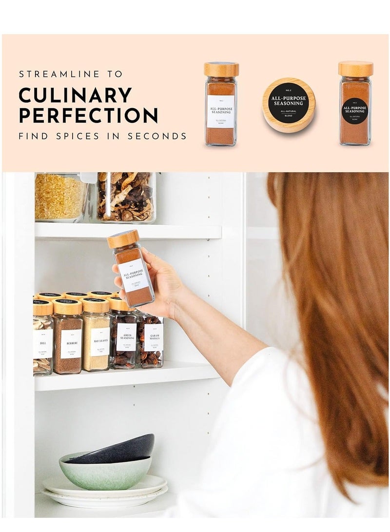 24-Piece Set of Empty Glass Spice Containers Seasoning Organizer with Bamboo Lid, Complete with Labels and Shaker Lids