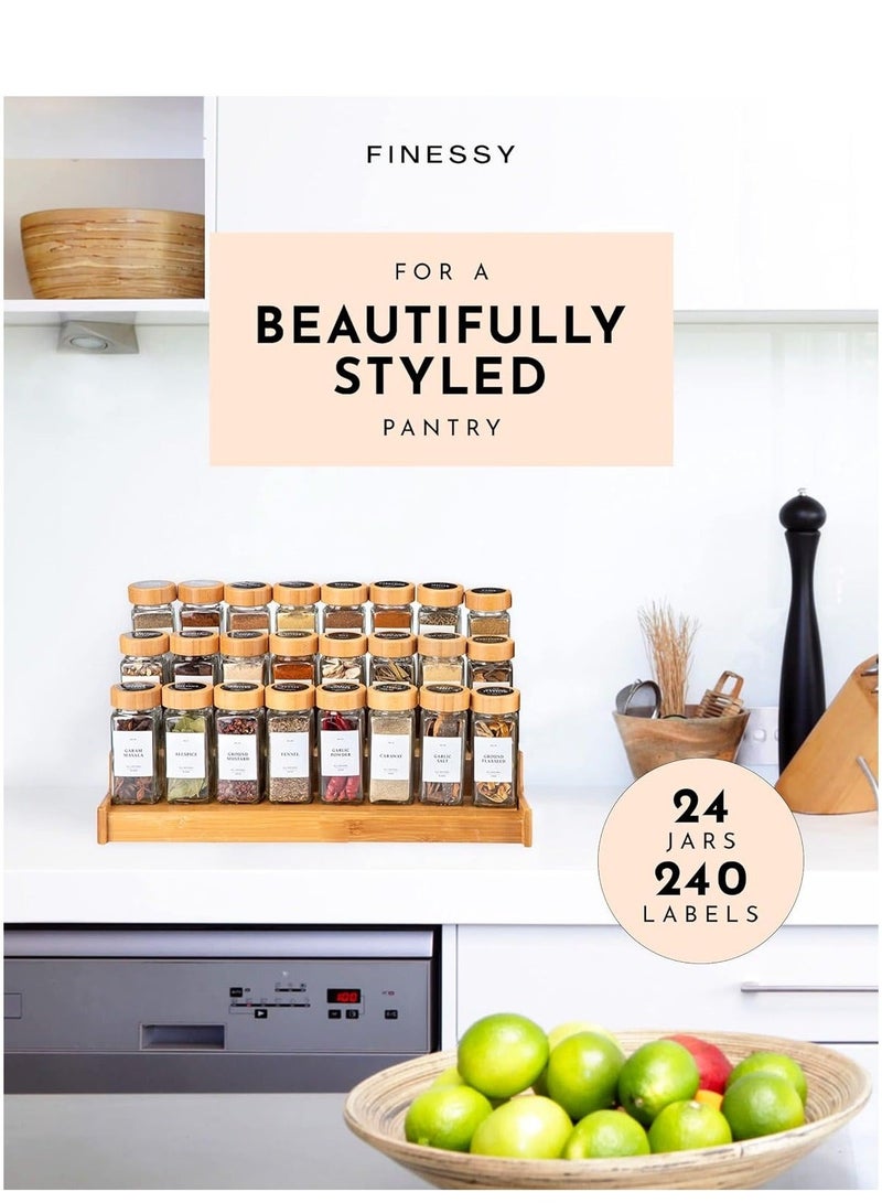 24-Piece Set of Empty Glass Spice Containers Seasoning Organizer with Bamboo Lid, Complete with Labels and Shaker Lids