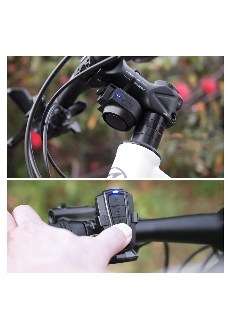 Bike Horn, 115dB Loud Bicycle Anti-Theft Horn, IPX5 Bicycle Alarm Bell, with 5 Sound Modes 3 Vibration Sensitivity Adjustment 3 Volume Adjustment, Rechargeable Battery, IPX5 Waterproof