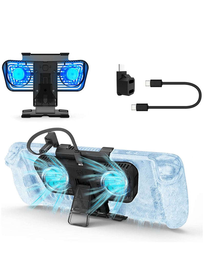 RGB Cooling Fan for Steam Deck & Nintendo Switch OLED, Cooling Fan Dock with Stand & USB-C Adaptor, USB-C Powered with Adjustable Speed & Blue RGB Lighting