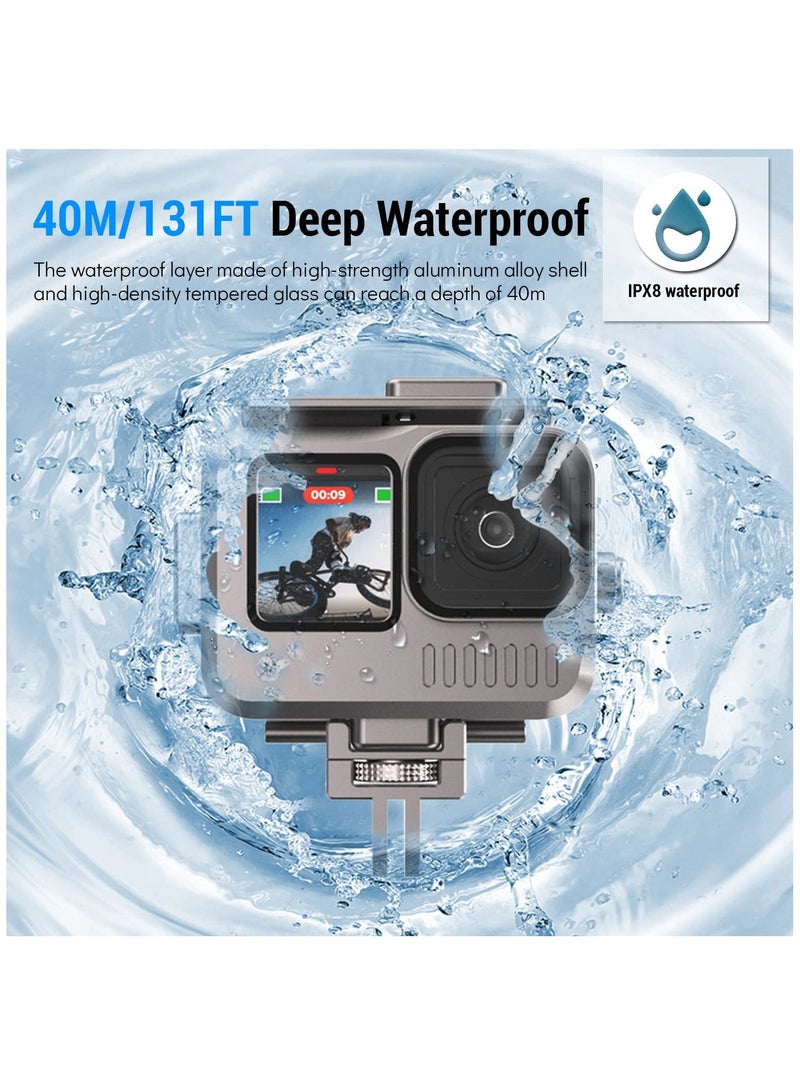 Aluminum Waterproof Case for GoPro Hero 11/10/9 Black, Protective 131FTUnderwater Dive Housing Shell with 2 Cold Shoes for GoPro Hero11/10/9 Black Action Camera