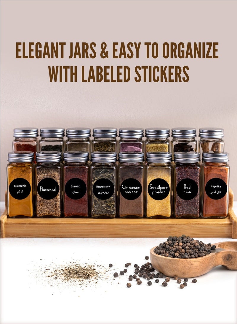 12-Piece 4oz Glass Spice Jars with 2 Types of Labels,White Paint Pen and Silicone Collapsible Funnel Included.