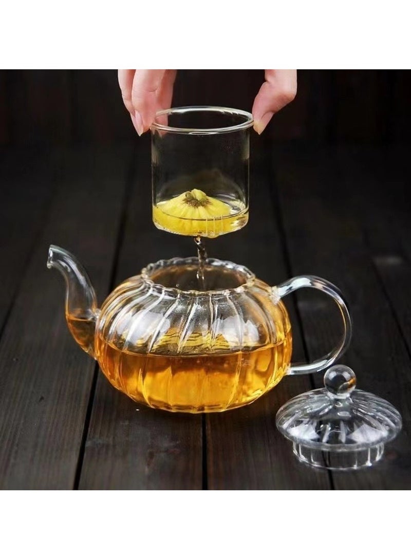 High borosilicate heat resistant flower teapot Striped flower thickened glass heat resistant explosion proof teapot pumpkin pot