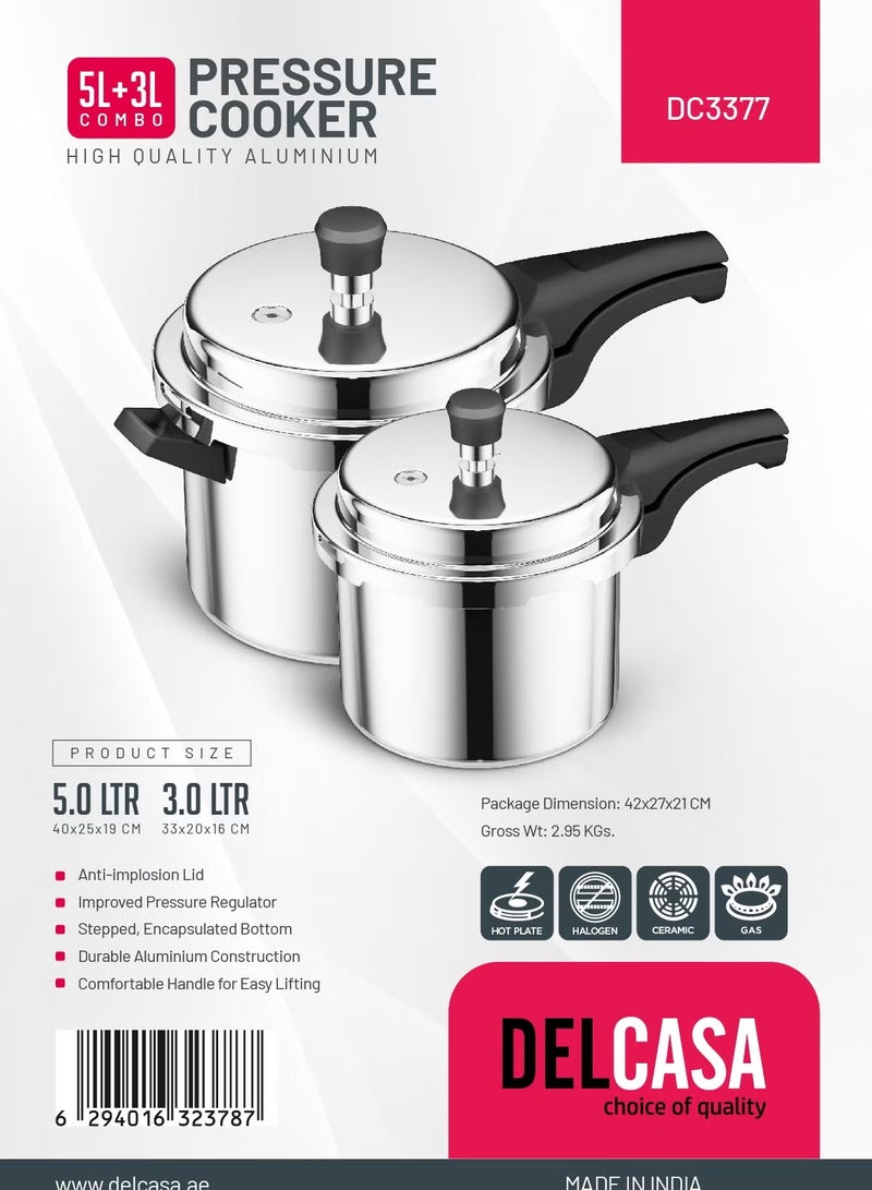 Delcasa 5+3Ltr Combo Aluminum Pressure Cooker