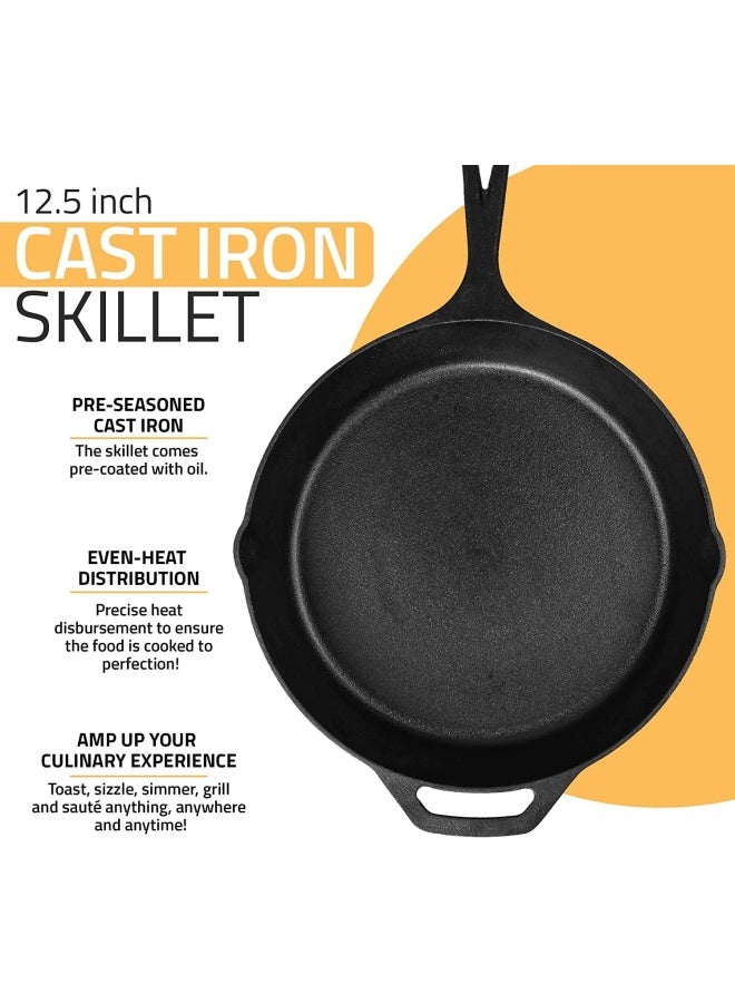 Cast Iron Skillet Pre-Seasoned Skillet/Frying Pan, Black 12 Inch Round Cast Iron Frying Pan - Safe Grill Cookware For Indoor & Outdoor Use