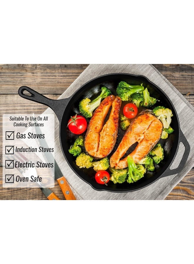 Cast Iron Skillet Pre-Seasoned Skillet/Frying Pan, Black 12 Inch Round Cast Iron Frying Pan - Safe Grill Cookware For Indoor & Outdoor Use