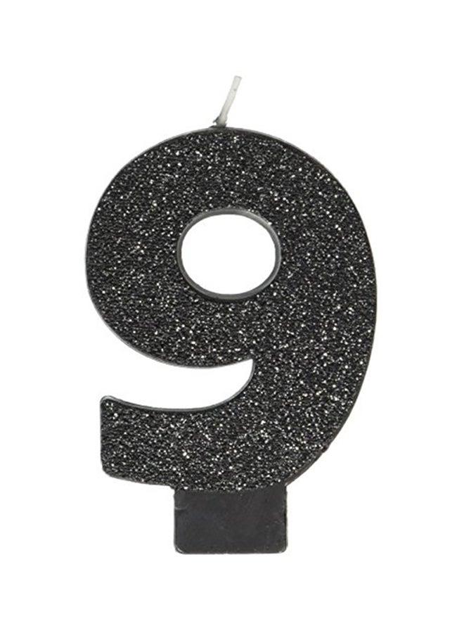 Birthday Celebration, Numeral #9 Glitter Candle, Party Supplies, Black, 3 1/4