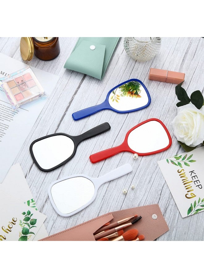 Small Handheld Hand Mirror Compact Travel Makeup Mirror Handheld Cosmetic Mirror With Handle Personal Mirror Portable Vanity Mirror 3.15 Inch Wide 7.09 Inch Long (Blue Black Red White8 Pieces)