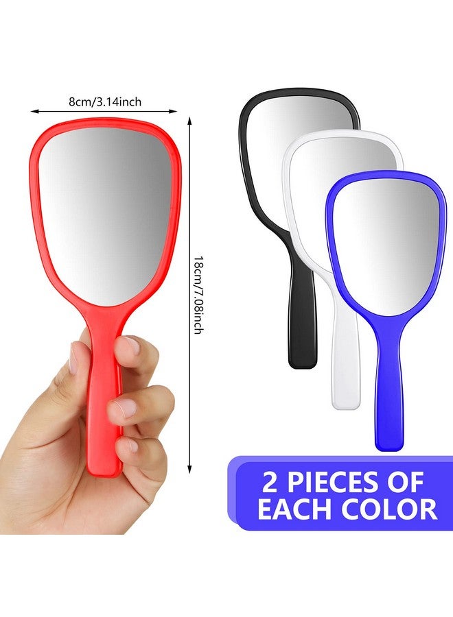 Small Handheld Hand Mirror Compact Travel Makeup Mirror Handheld Cosmetic Mirror With Handle Personal Mirror Portable Vanity Mirror 3.15 Inch Wide 7.09 Inch Long (Blue Black Red White8 Pieces)