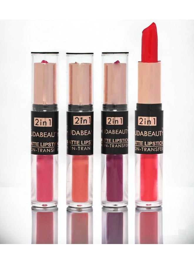 Beauty 4Pcs Lipstick Combo Pack Of 2In1 Swiss Liquid & Matte Lipsticks For Women Long Lasting Smudge & Waterproof