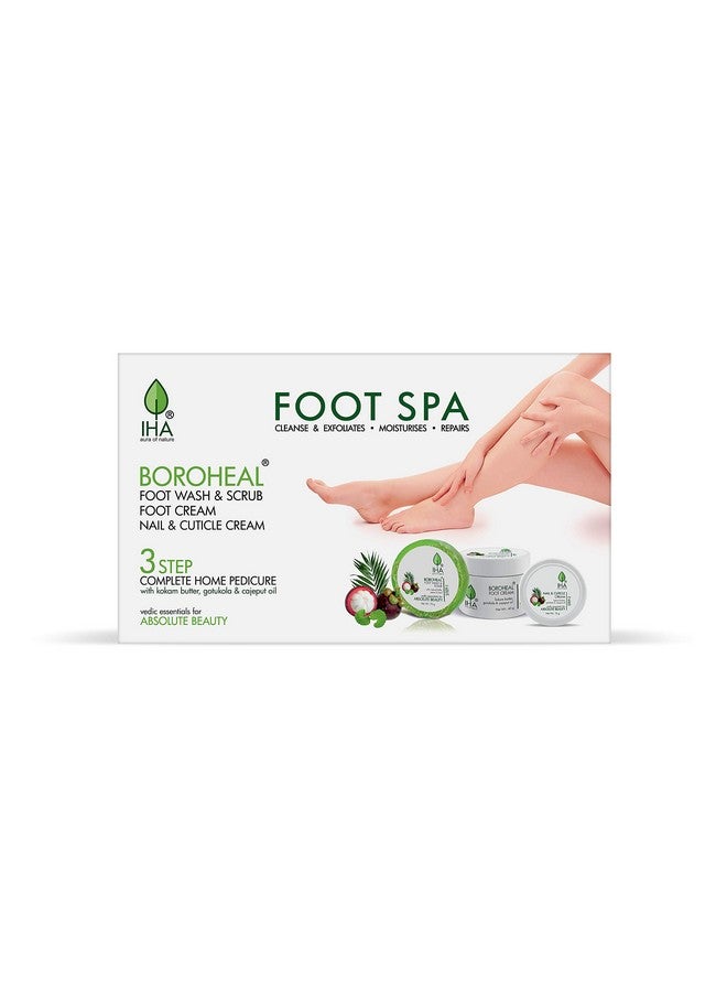 Boroheal Foot Spa Kit Herbal Home Pedicure Kit For Men Women With Kokum Butter Gotukola And Cajeput Oil Natural Feet Care Cream Kit Heel Cream Scrub & Nail Repair Combo Of 3