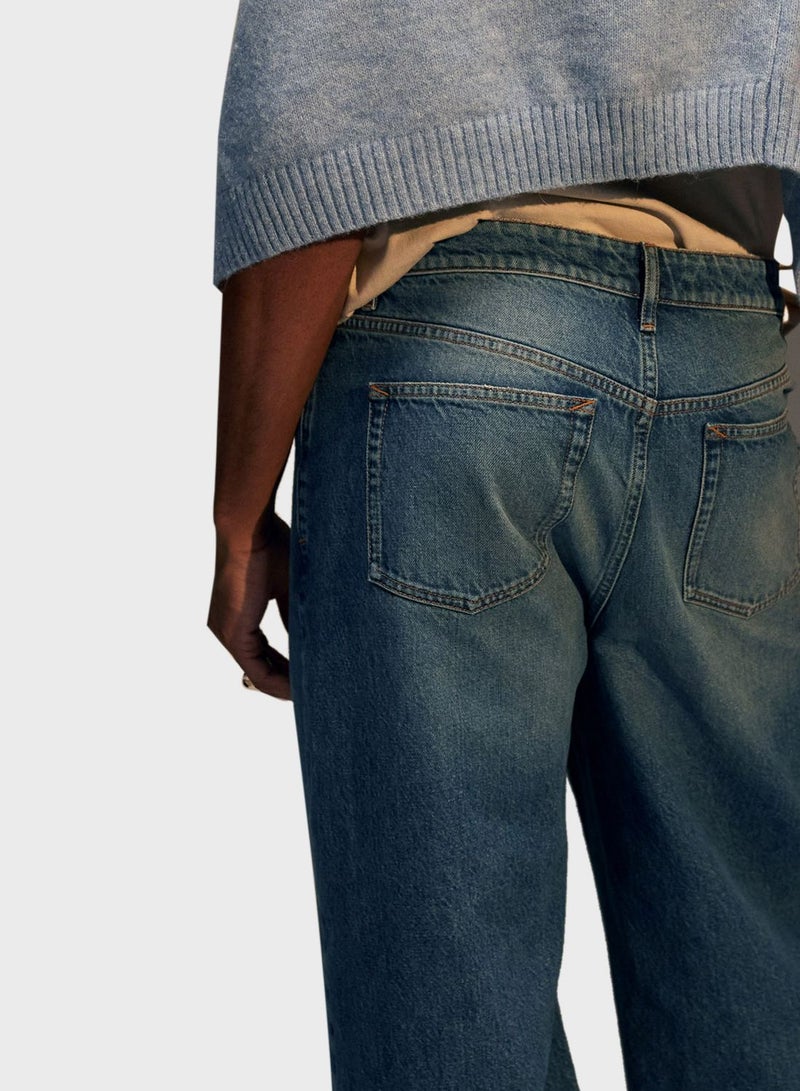 Mid Wash Straight Fit Jeans