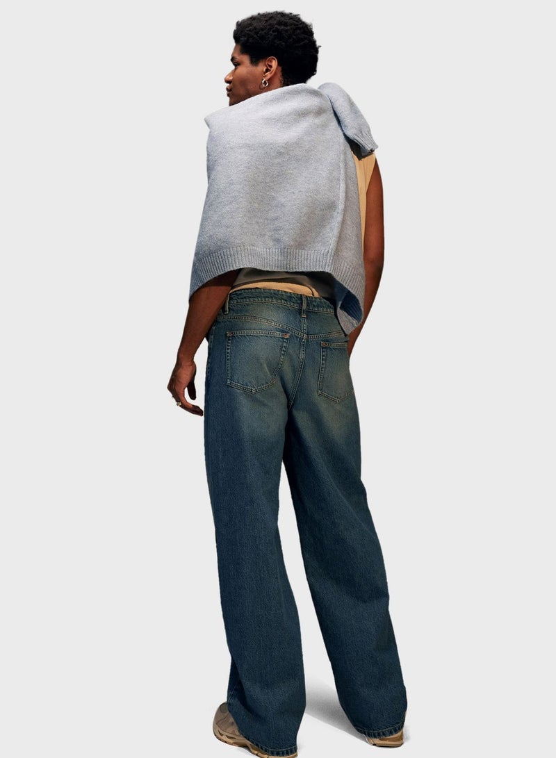 Mid Wash Straight Fit Jeans