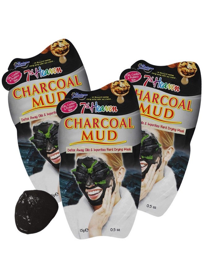 Charcoal Mud Face Mask Detox Away With Crushed Charcoal Crushed Walnut Shell 3Pack Of 0.5 Fl Oz Each 3 Sachets