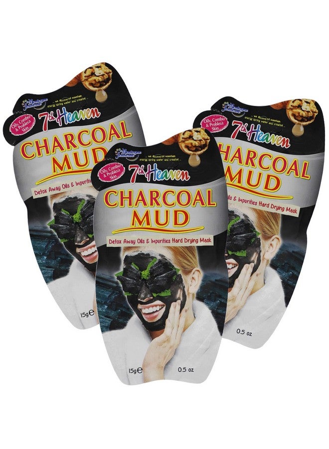 Charcoal Mud Face Mask Detox Away With Crushed Charcoal Crushed Walnut Shell 3Pack Of 0.5 Fl Oz Each 3 Sachets
