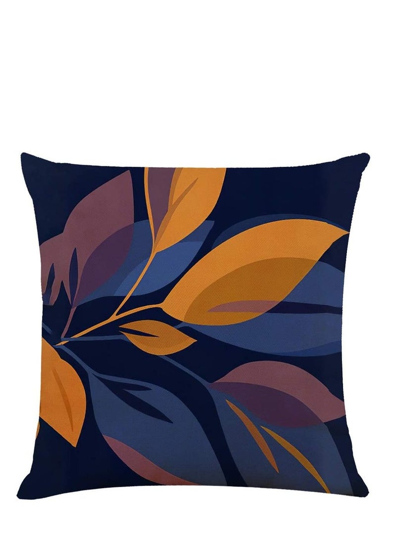 Pillow Cases, Decorative Pack of 4 Navy Blue Orange Cushion Covers 18x18 inch Linen Square Throw Pillow Covers for Living Room Sofa Couch Bed Pillowcases(45cm x 45cm)