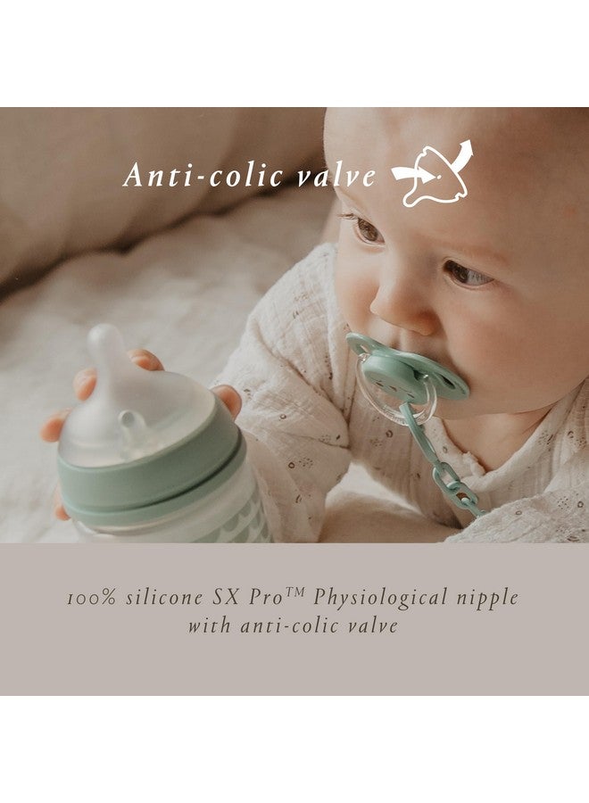 Bonhomia Glass Baby Bottle With Sx Pro Silicone Nipple Anti Colic Baby Bottles Baby Bottles For Breastfed Babies 3 Pack Mint/Beige