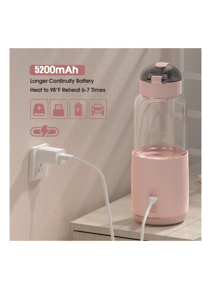 Portable Bottle Warmer, Battery-Powered Milk Warmer for Baby Travel, Temp Control & LED Display, Dry Combustion Protection, Ideal for New Parents, Night Feedings, and Baby Gift（Pink）