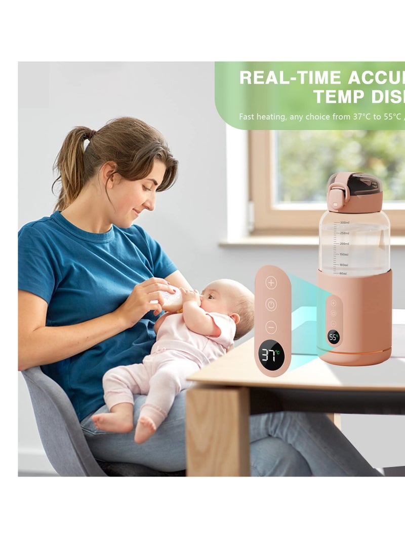 Portable Bottle Warmer, Battery-Powered Milk Warmer for Baby Travel, Temp Control & LED Display, Dry Combustion Protection, Ideal for New Parents, Night Feedings, and Baby Gift（Pink）