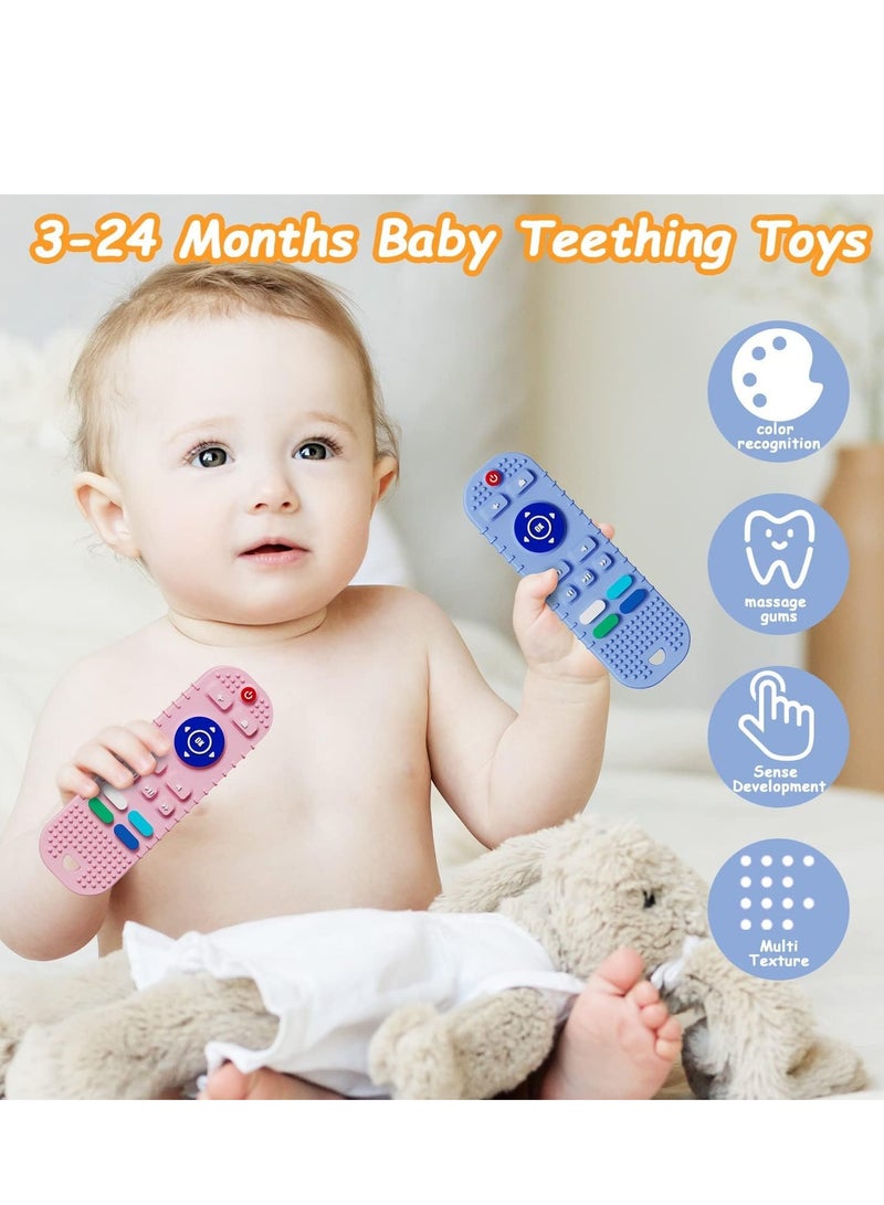 Teething Toys for Toddlersn 2 Pack Soft Silicone Teething Toys for Babies 6-12 Months - Boys Girls Baby Molar Teether Chew Toys Set Remote Control Shape Teething Toys Gift