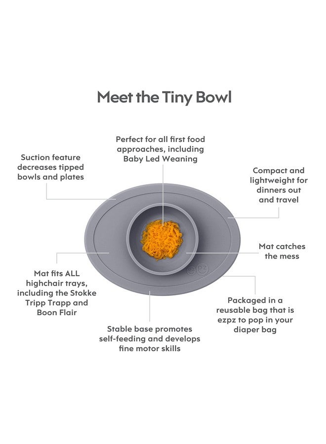 Tiny Bowl (Gray) Silicone Baby Bowl With Suction For 6 Months + Builtin Placemat First Foods + Baby Led Weaning Fits On All Highchair Trays Suction Bowls For Baby